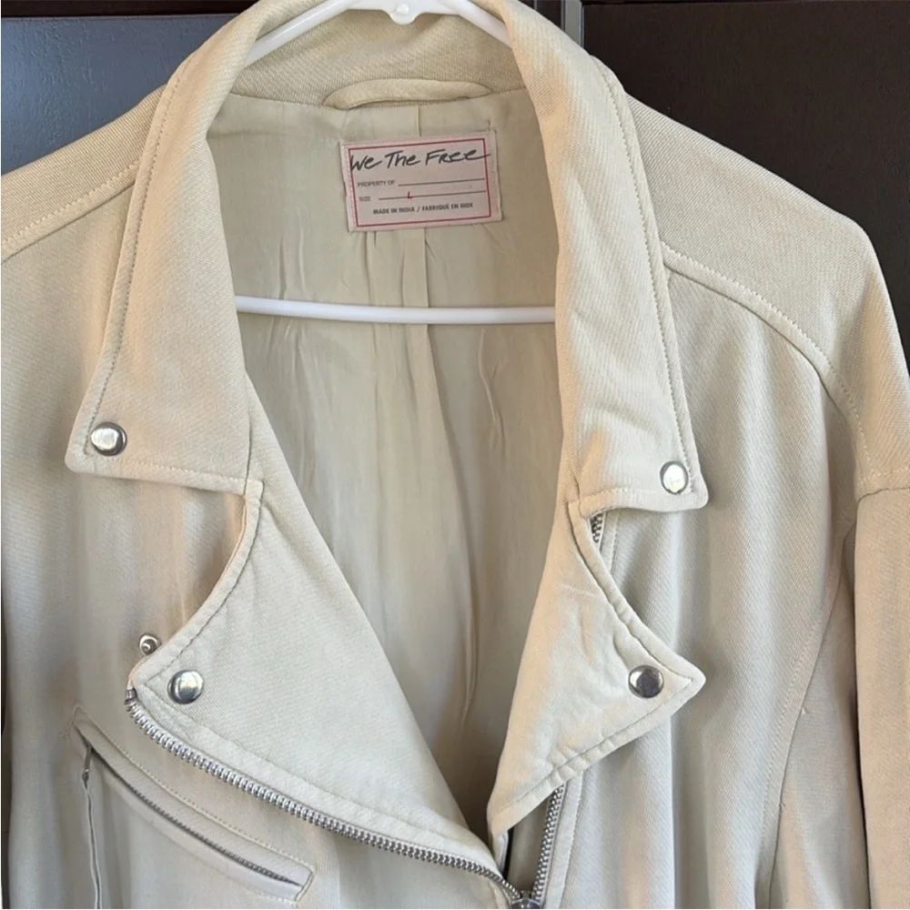 EUC Free People Rebel Moto Jacket Vanilla Cream Size Large Retail $198.00